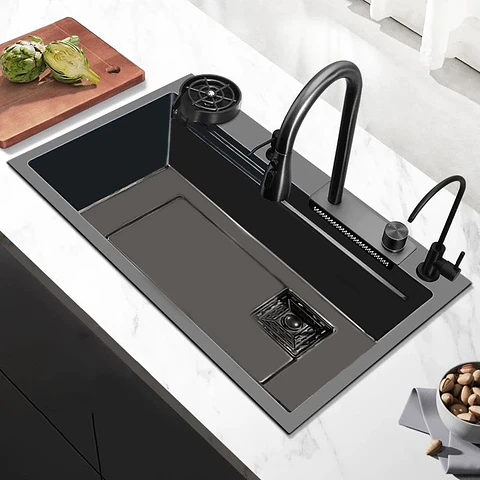 Set Lavaplato Empotrado Negro 68X45X21cm